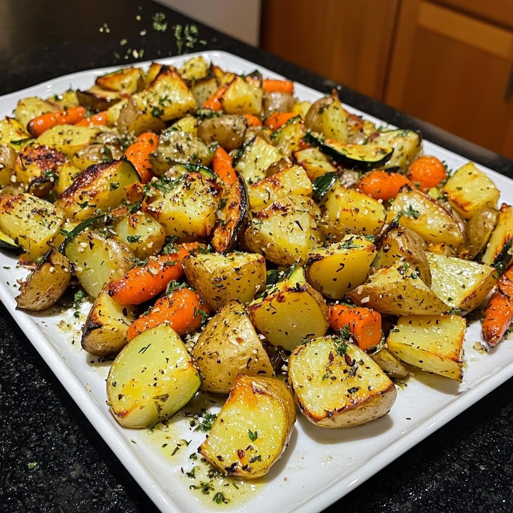 Garlic Herb Roasted Potatoes, Carrots, and Zucchini