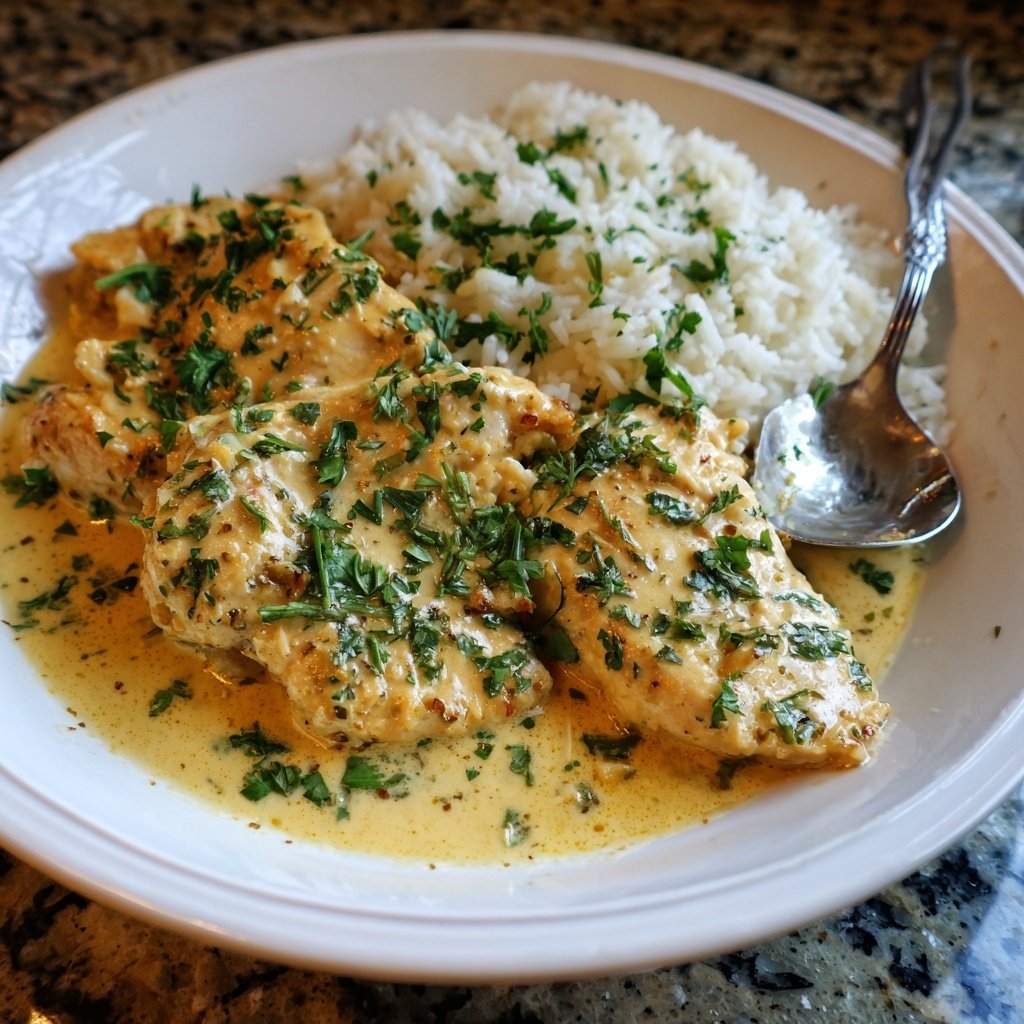 Creamy Garlic Chicken With Rice