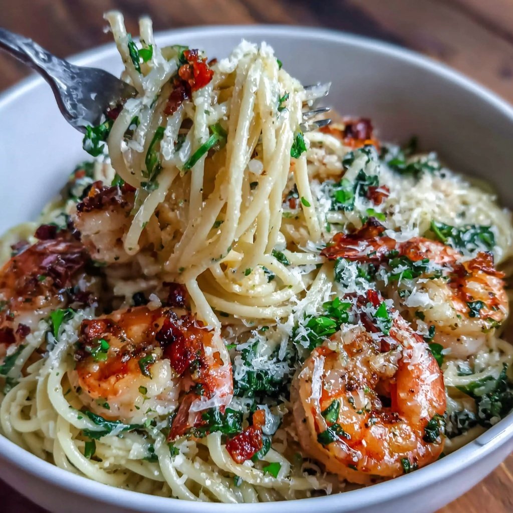 Shrimp Pasta With Spinach And Parmesan
